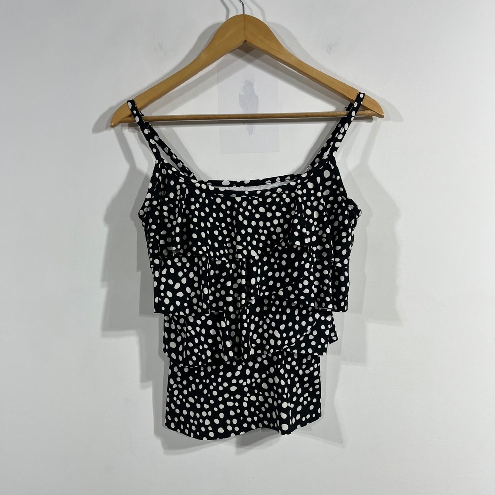 Miraclesuit Resort Swim Polka Dot Tiered Ruffle Tankini Top Womens Size 8 Beachy